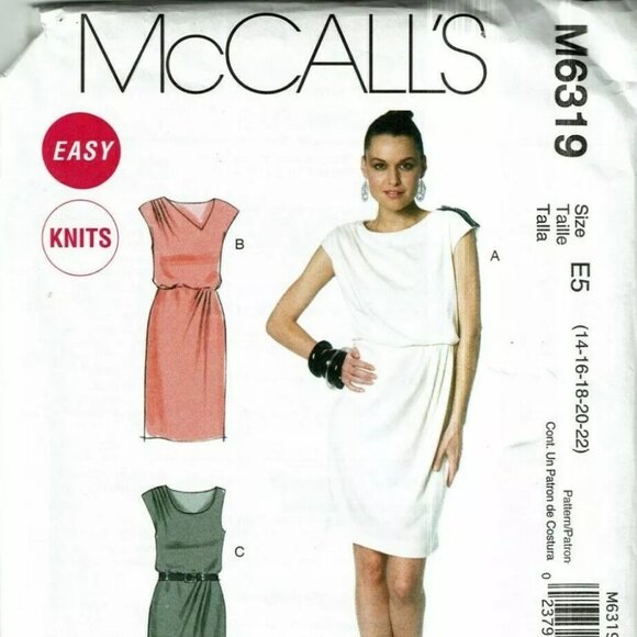 McCall's M6319 Easy Fitted Pullover Dress for Knits Sizes 14-16-18-20-22 - Picture 1 of 2